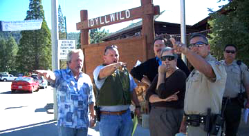 At 11 a.m. Wednesday, Nov. 14, a few Idyllwild people and representatives from the Riverside County Sheriff’s Department and the California Highway Patrol walked around town looking at areas in the Idyllwild retail district that needed designated crosswalks. Photo credit: Town Crier