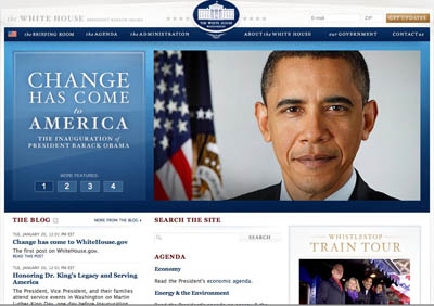 screenshot of whitehouse.gov immediately after president obama's inauguration